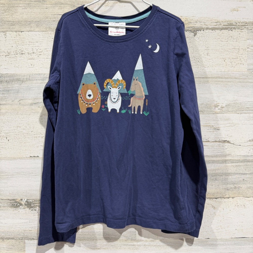 Hanna Andersson Graphic Tee Kids 10 / 140 Navy Mountain Animal Folk EUC